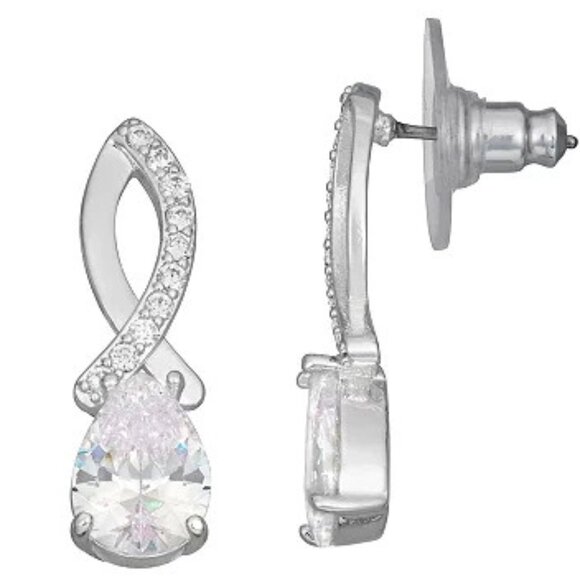 NAPIER Glamorous Silver Clear CZ Stone Twist Drop Earrings**NEW! - Picture 3 of 4